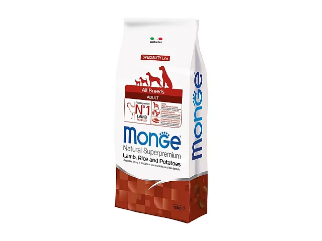 Monge Crocchette per cani All Breeds Adult Monoprotein Agnello con Riso e Patate - Monge