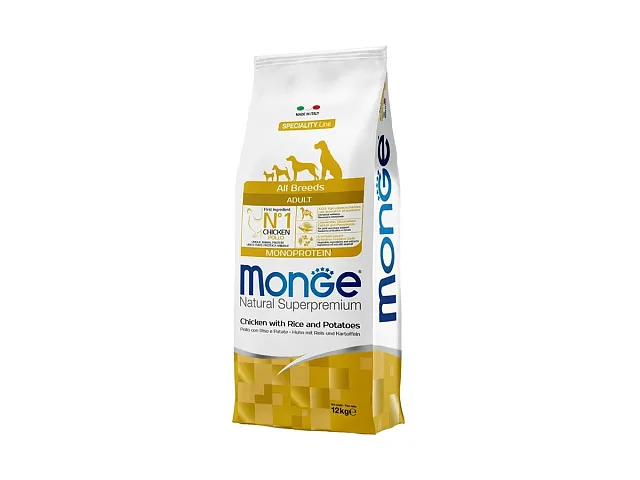 Monge Crocchette per cani All Breeds Adult Monoprotein Pollo con Riso e Patate - Monge