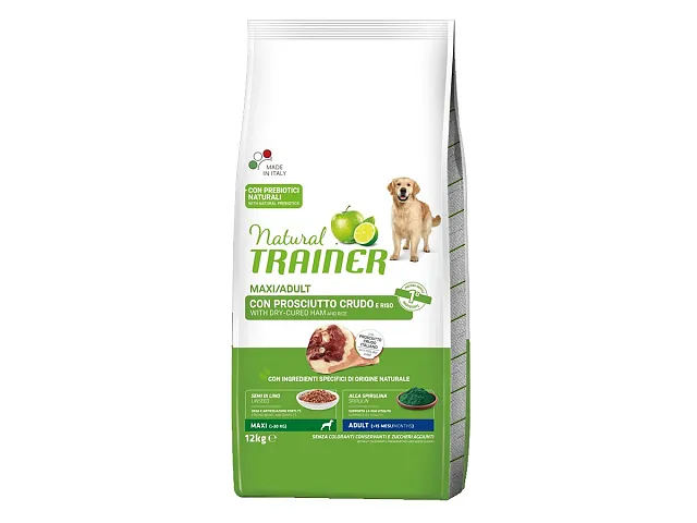 Natural trainer Crocchette per cani Maxi/Adult con Prosciutto crudo e Riso - Natural Trainer