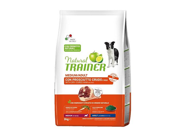 Natural trainer Crocchette per cani Medium/Adult con Prosciutto crudo e Riso - Natural Trainer