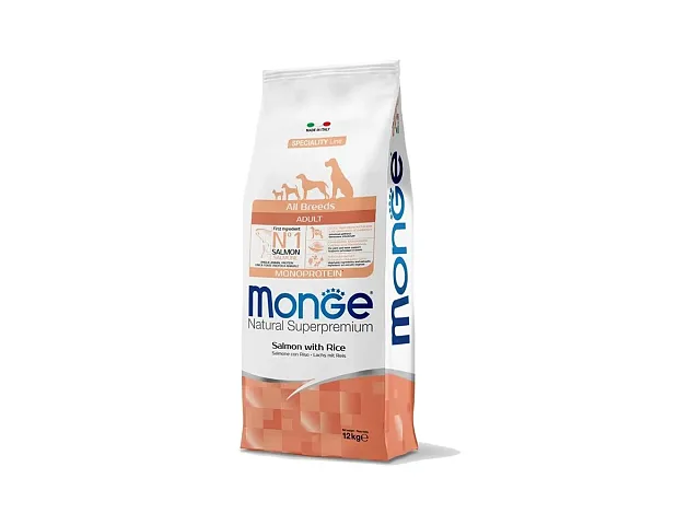 Monge Crocchette per cani All Breeds Adult Monoprotein Salmone con Riso - Monge