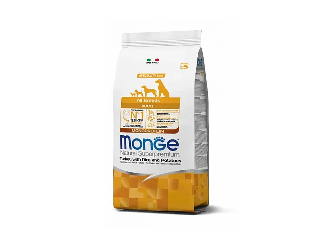 Monge Crocchette per cani All Breeds Adult Monoprotein Tacchino con Riso e Patate - Monge